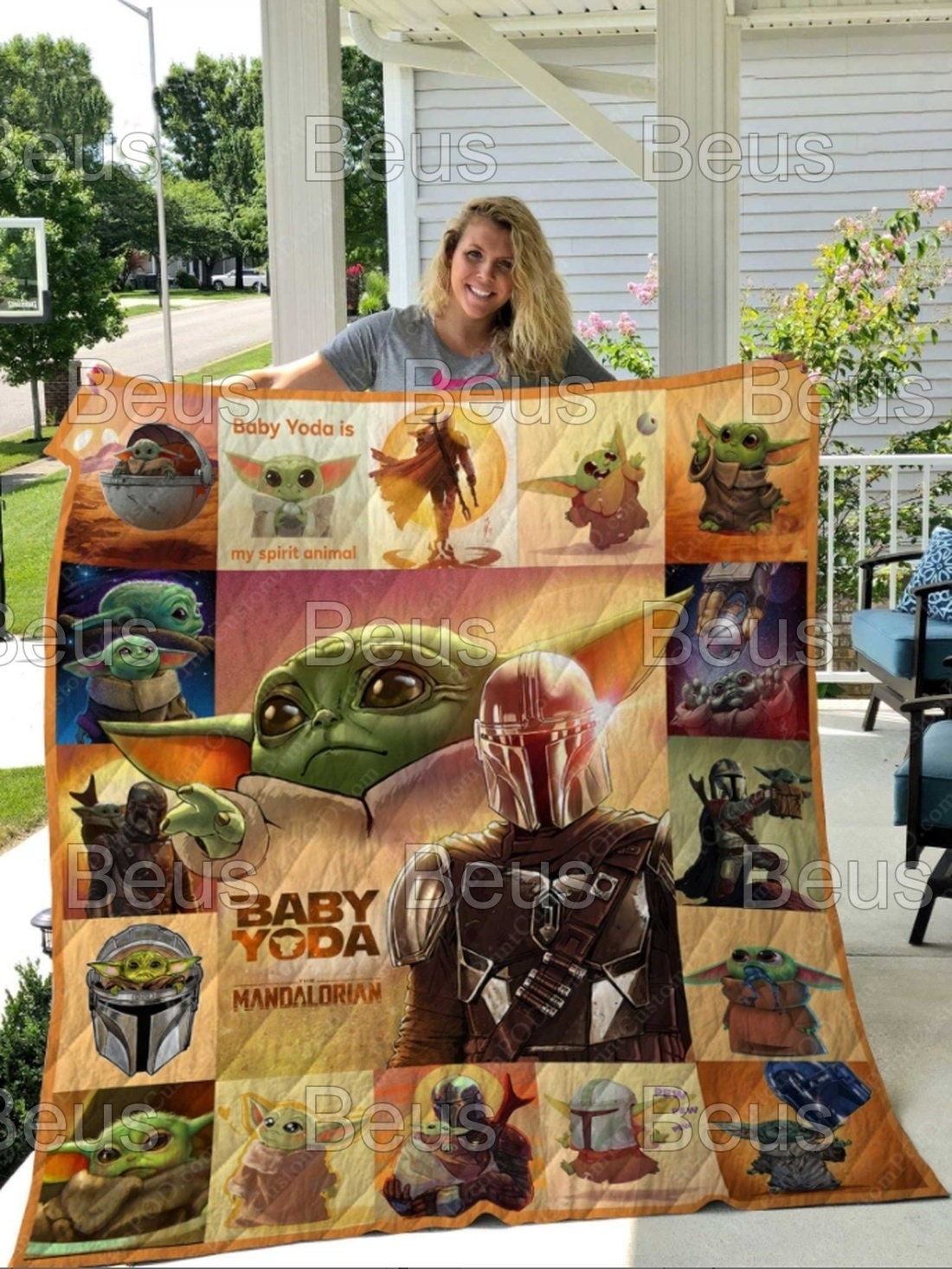 Baby Yoda Fan Quilt Blanket Bedding Set for Home Décor