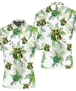 Baby Yoda Hugging Avocadoes Seamless Tropical Green Leaves On White Polo Shirt All Over Print Shirt 3d T-shirt