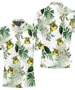 Baby Yoda Hugging Bananas Seamless Tropical Green Leaves On White Polo Shirt All Over Print Shirt 3d T-shirt