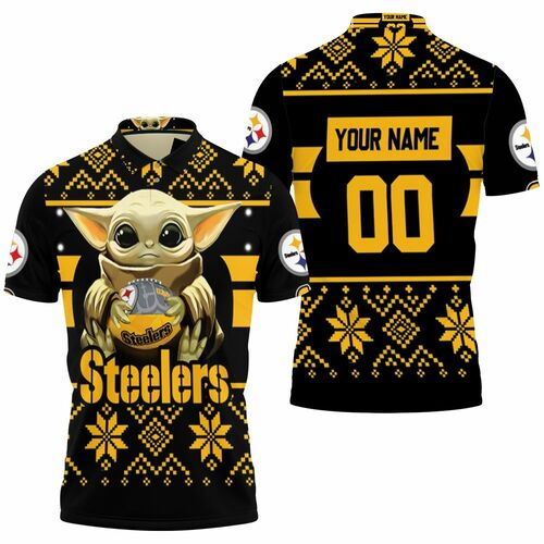 Baby Yoda Hugs Pittsburgh Steelers Football 2020 Personalized Polo Shirt Model A27609 All Over Print Shirt 3d T-shirt