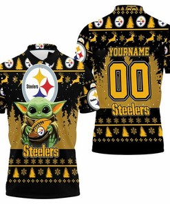 Baby Yoda Hugs Pittsburgh Steelers Ugly Sweater Personalized 3D All Over Print Polo Shirt