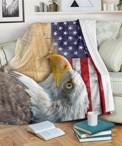Bald Eagle American Flag Sherpa Fleece Blanket Gifts for Family, for Couple