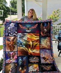 Bald Eagle American Flag Wind Quilt Blanket Bedding Set