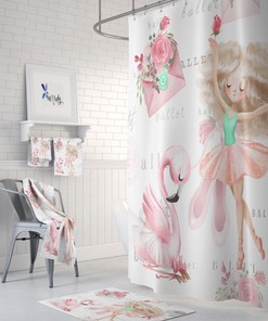 Ballet Theme Shower Curtain, Pink Ballerina Bathroom Decor