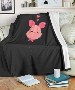 Balloon Piglet Funny Cartoon Sherpa Fleece Blanket Gifts for Family, for Couple