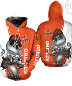 Baltimore Orioles Jack Skellington And Zero 3D Hoodie