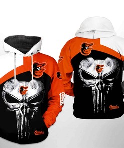 Baltimore Orioles MLB Skull Punisher 3D Hoodie Zipper Hoodie