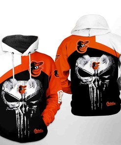 Baltimore Orioles MLB Skull Punisher 3D Hoodie Zipper Hoodie 1