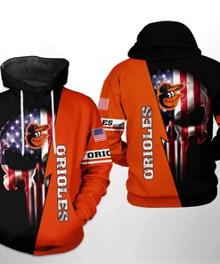 Baltimore Orioles MLB US Flag Skull 3D Hoodie