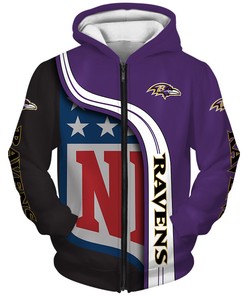 Baltimore Ravens 3D Hoodie Pullover Zip Hoodie Nfl for Fans