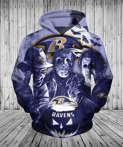 Baltimore Ravens Hoodie 3D Horror Night Halloween Pullover Nfl