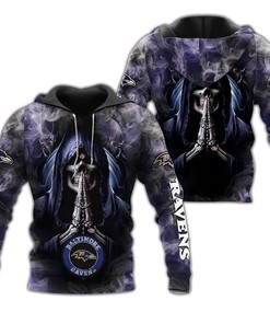 Baltimore Ravens Hoodie 3D Zip Hoodie Death Smoke Graphic Gifts for Fans