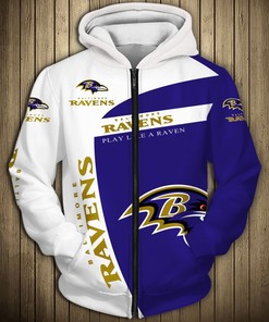 Baltimore Ravens Hoodie 3D Zip Hoodie Pullover Gift for Fans