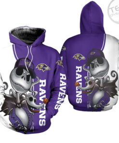 Baltimore Ravens Jack Skellington And Zero 3D Hoodie