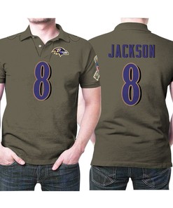 Baltimore Ravens Lamar Jackson #8 Nfl Deion Sanders Salute To Service Retired Player Olive 3d Designed Gift For Baltimore Fans Polo Shirt
