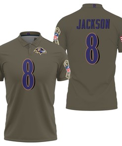 Baltimore Ravens Lamar Jackson #8 Nfl Deion Sanders Salute To Service Retired Player Olive Polo Shirt
