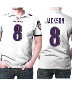 Baltimore Ravens Lamar Jackson #8 Nfl Great Player White 100th Season 3d Designed Allover Gift For Baltimore Fans Polo Shirt