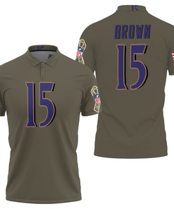 Baltimore Ravens Marquise Brown #15 Nfl Deion Sanders Salute To Service Retired Player Olive Polo Shirt