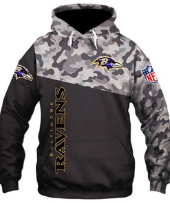 Baltimore Ravens Military Hoodie 3D Zip Hoodie 3D Zip Hoodie Long Sleeve New Season
