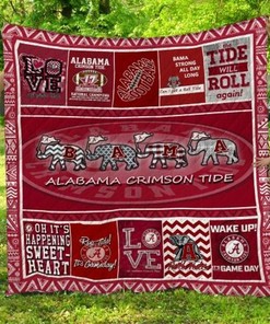 Bama Strong All Day Long Ncaa Alabama Crimson Tide Combined Quilt Blanket Bedding Set
