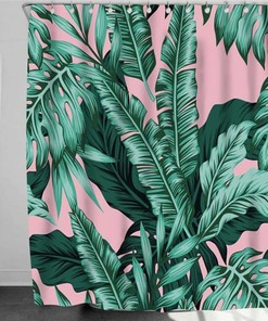 Banana Leaves Shower Curtain, Botanical Tropical Rainforest Palm Monstera Plant Fabric Bathroom Curtain, Home Bath Decor Accessories