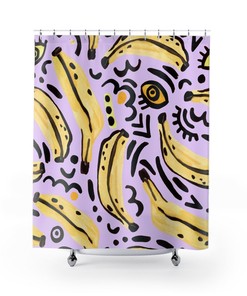 Banana Shower Curtain, Groovy Shower Curtain, Abstract Aesthetic Decor, Fruit Banana Curtain Decor, Funky Bathroom Curtain