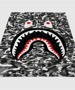 Bape Shark Black Army Pattern Sherpa Fleece Blanket Gifts for Family, for Couple