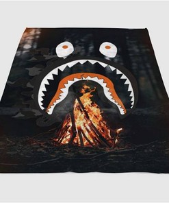 Bape Shark Fire Sherpa Fleece Blanket Gifts for Family, for Couple