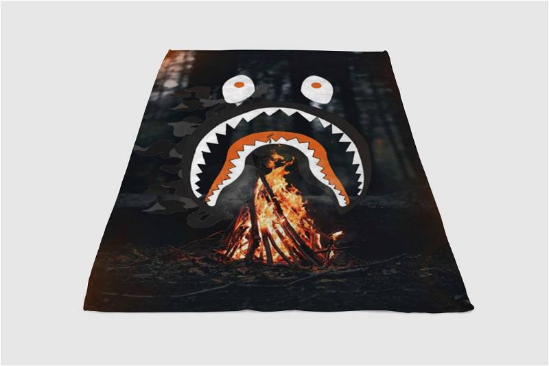 Bape Shark Fire Sherpa Fleece Blanket Gifts for Family, for Couple