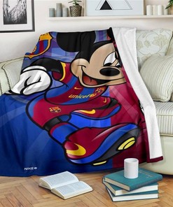 Barcelona Mickey Soccer Sherpa Fleece Blanket Gifts for Family, for Couple
