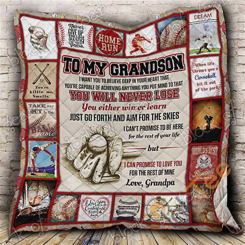 Baseball Grandson Love Grandpa Quilt Blanket And Bedding Set