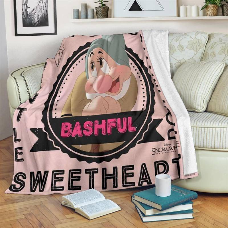Bashful Dwarf Snow White Sherpa Fleece Blanket Gifts for Family, for Couple