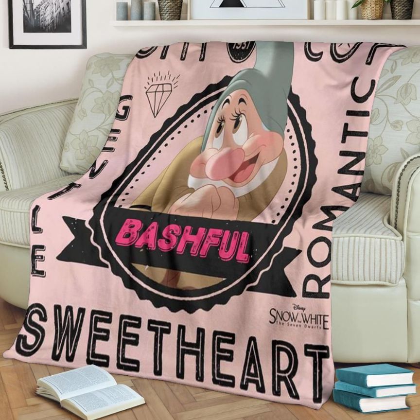 Bashful Snow White Disney Fleece Blanket Gift For Fan, Quilt Blanket Bedding Set Gift