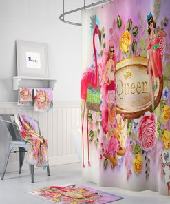 Bathroom Set, Shower Curtain, Retro Girl Decor, Floral, Bath Towel, Bath Mat Option
