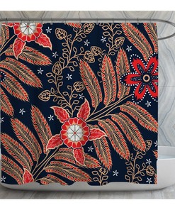 Batik Shower Curtains, Red And Blue Floral Motif Shower Curtain, Navy Crimson And Gold Shower Curtains, Ethnic Shower Curtain, Boho Decor