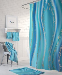 Beach Agate Teal Shower Curtain Optional Bath, Bath Towels, Bathroom Set