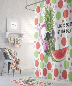 Beach Theme Shower Curtain, Pineapple Bathroom Decor