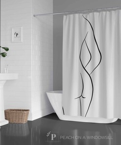 Beautiful Woman Shower Curtain, Sexy Black And White Body Outline Bath Curtain, Bathroom Decor For Women