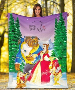 Beauty And The Beast Cartoon Sherpa Fleece Blanket Gifts for Family, for Couple