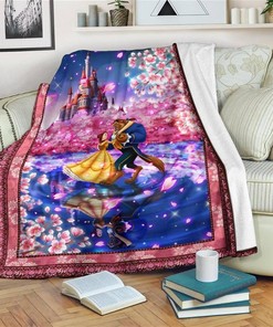 Beauty And The Beast Floral Dancing Sherpa Fleece Blanket Gifts for Family, for Couple