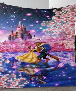 Beauty And The Beast Quilt Blanket Bedding Set, Beauty And The Beast Gift For Fan, Disney Beauty And The Beast Belle Quilt Blanket Bedding Set