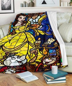 Beauty And The Beast Stained Glass Graphic Style Sherpa Fleece Blanket Gifts for Family, for Couple