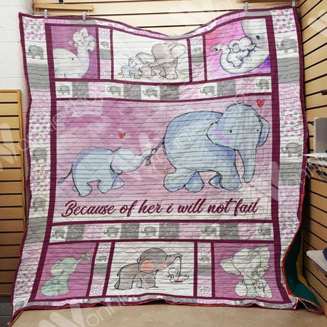 Because Of Her I Will Not Fail Elephant Quilt Blanket Bedding Set