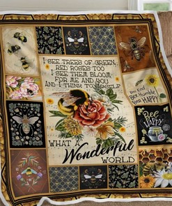 Bee And Flower I See Trees Of Green Red Roses Too I See Them Bloom For Me And You Quilt Blanket Bedding Set