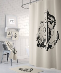 Beige Octopus Shower Curtain for Bathroom Decor, Home Decor