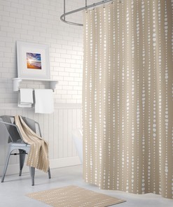 Beige Shower Curtain, Beige White Bath Curtain, Modern Bathroom Decor