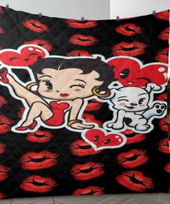 Betty Boop Gift For Lover, Sexy Betty Boop With Her Pudgy Dog Quilt Blanket Bedding Set