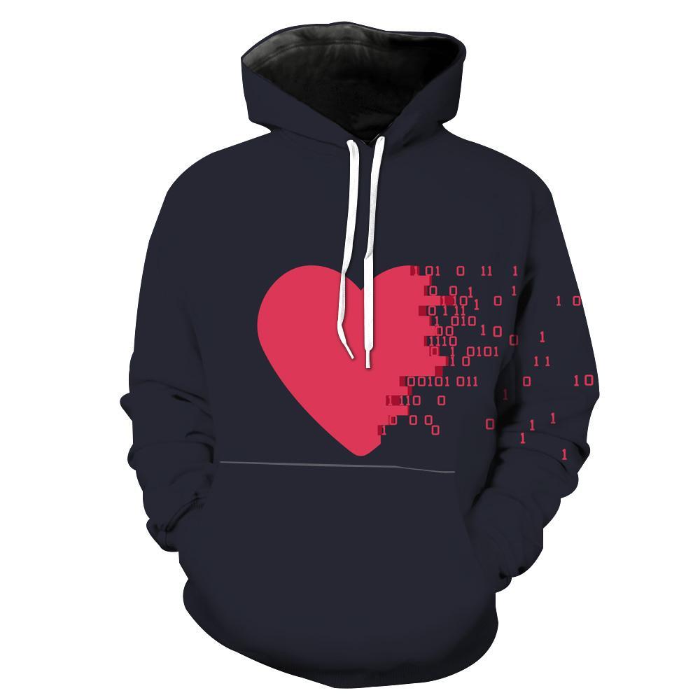 Binary Heart Love Awesome Hoodie 3D