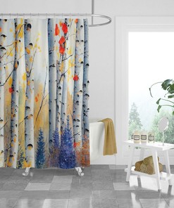 Birch Tree Watercolor Shower Curtain Optional Towels