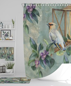 Bird Floral Shower Curtain Bathroom Decor